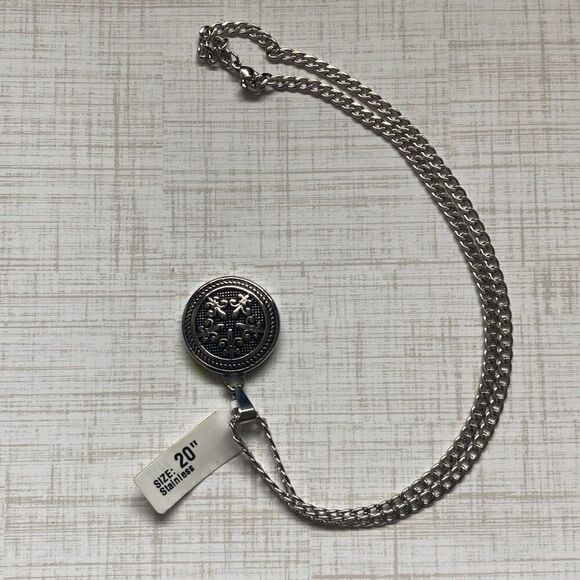 Fleu De Lis Round Pendant Men's Stainless Steel Necklace - Picture 1 of 4